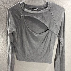 Gray Long Sleeve Cutout Top